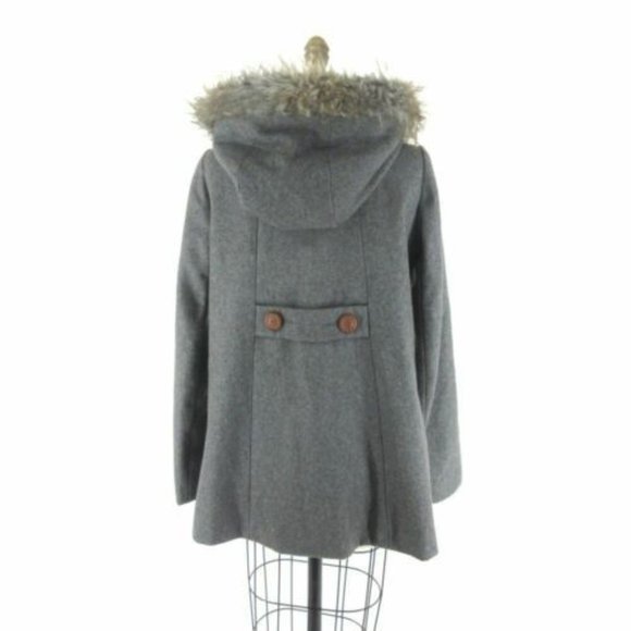 Anthropologie Gray Toggle Coat with Faux Fur Trim - Picture 3 of 9